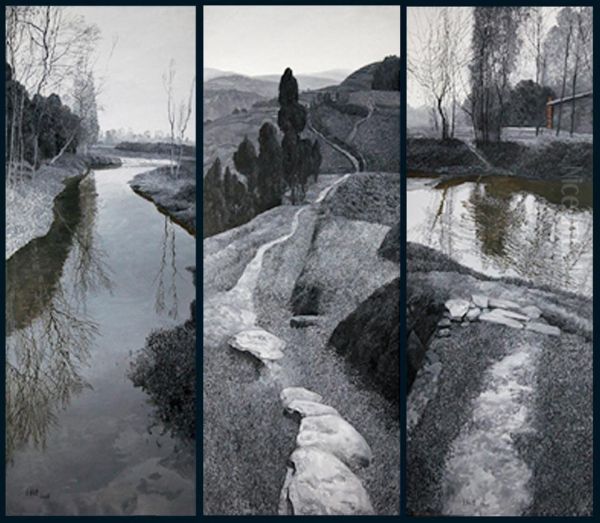 Hometown Mountain, Hometown Water (three Pieces) Oil Painting by Wang Mingsheng