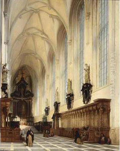 The Interior Of The Pauluskerk, Antwepen Oil Painting by Andre J. Minguet