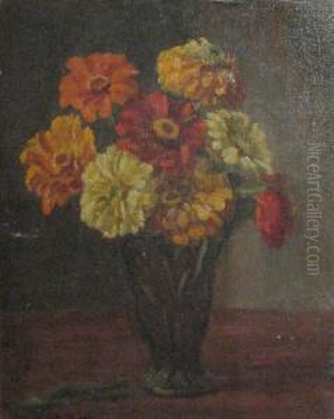 Vase With Chrisanthemas Oil Painting by Cornel Minisan