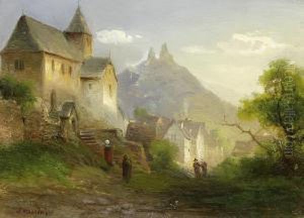 Going To Church In Mountainvillage Oil Painting by P. Joseph Minjon