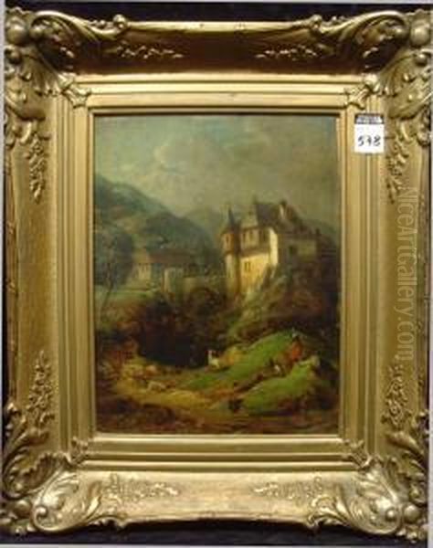 :'berglandschaft Mit Burg' Oil Painting by P. Joseph Minjon