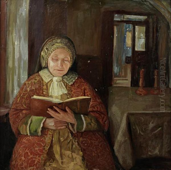 Jewish Woman Praying Oil Painting by Maurice Minkowski