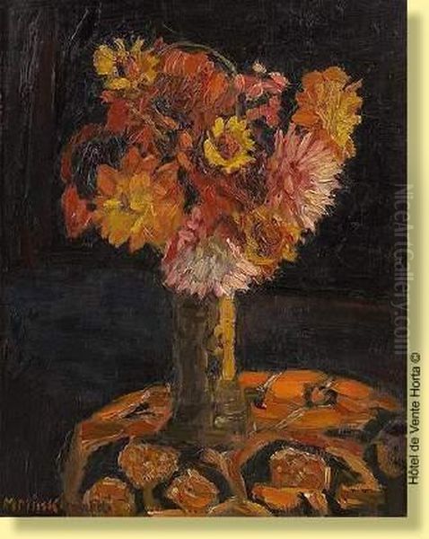 Vase Fleuri Sur Gueridon Oil Painting by Maurice Minkowski