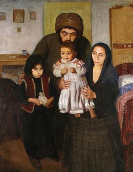 Family Oil Painting by Maurice Minkowski