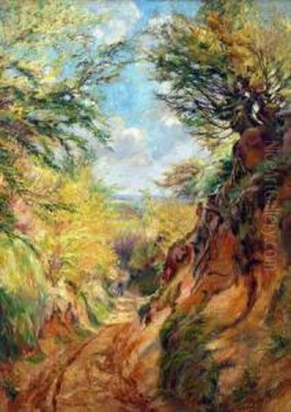 Figure In Woodland Track Oil Painting by Jean-Louis Minne