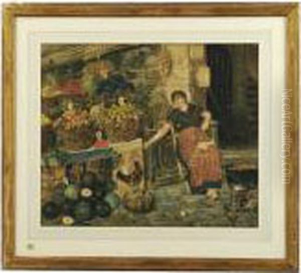 La Fruttivendola Oil Painting by Domenico Miotti