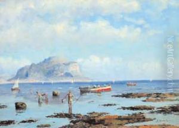 Veduta Di Palermo Con Il Monte Pellegrino Oil Painting by Mario Mirabella