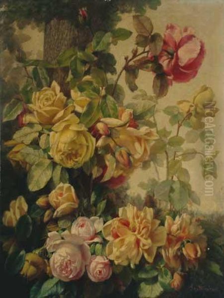 Bodegon De Flores Oil Painting by Josep Mirabent Gatell