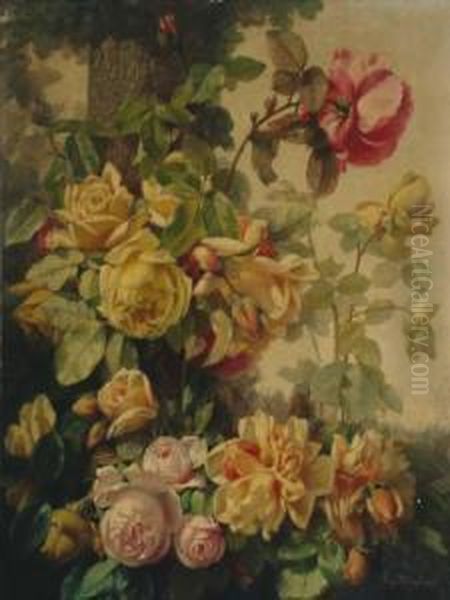 Bodegon Flores Oil Painting by Josep Mirabent Gatell