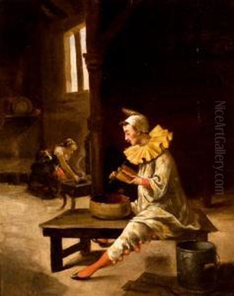 El Almuerzo De Pierrot Oil Painting by Enrique Miralles Darmanin