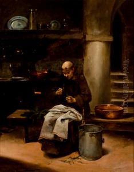 Monje Cocinando Oil Painting by Enrique Miralles Darmanin