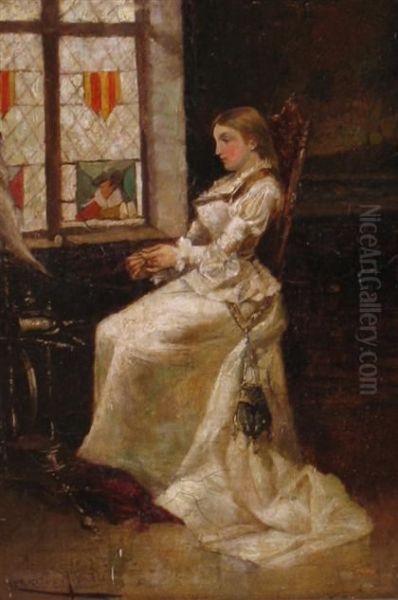 Young Lady By The Window Oil Painting by Enrique Miralles Darmanin