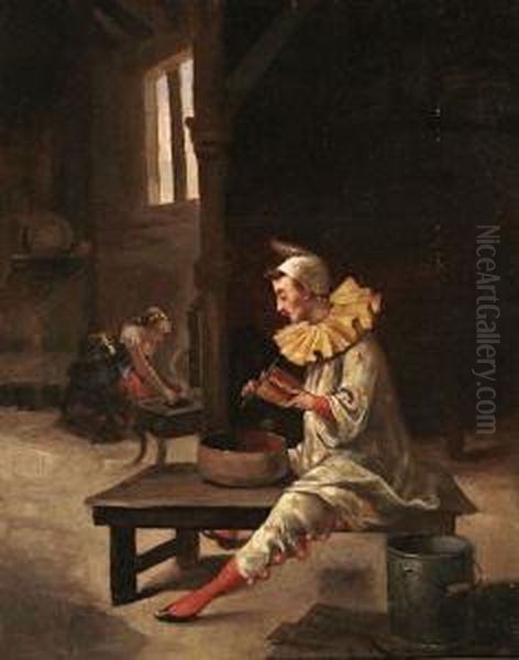 Arlequin En Un Interior Oil Painting by Enrique Miralles Darmanin