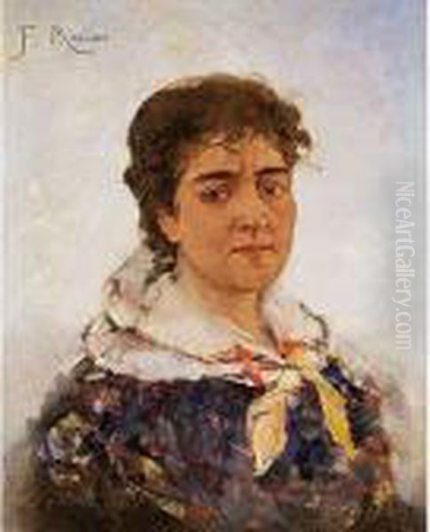 Retrato De La Pintora Visitacionubach Oil Painting by Francisco Miralles Galup