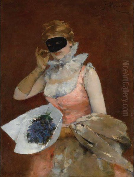 Mujer Con Mascara (the Masque) Oil Painting by Francisco Miralles Galup