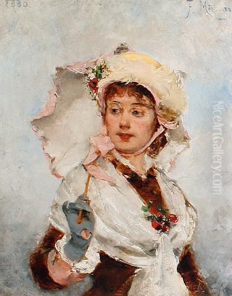 Lady With A Parasol Oil Painting by Francisco Miralles Galup