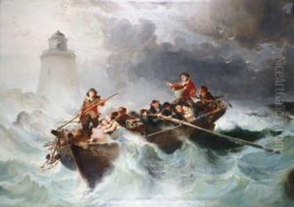 La Chaloupe Des Naufrages Au Pied Duphare En Bretagne Oil Painting by Le Noel Jules Mire