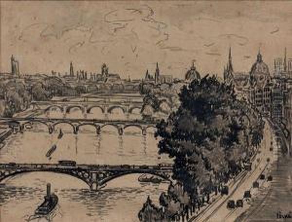 Vue De La Seine A Paris Oil Painting by Jean Misceslas Peske