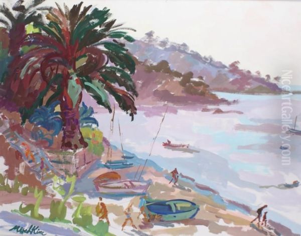 La Plage Du Rayol Au Canadel Dans Le Var Oil Painting by Olga Mischkine