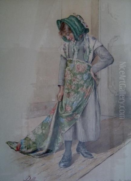 Young Woman In Corridor Oil Painting by Domenico Miserocchi