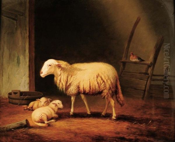 Moutons Dans La Bergerie Oil Painting by J. Mistter