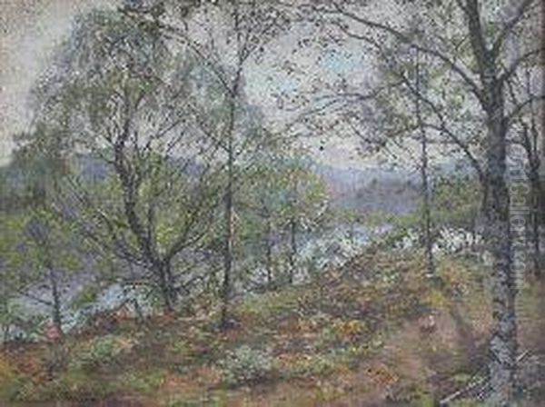 A Wooded River Landscape Oil Painting by Colin Gillespie Mitchell