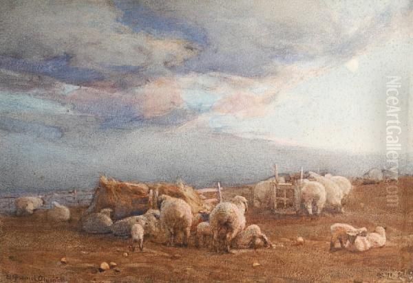 Sheep In A Landscape Oil Painting by Ernest Gabriel Mitchell