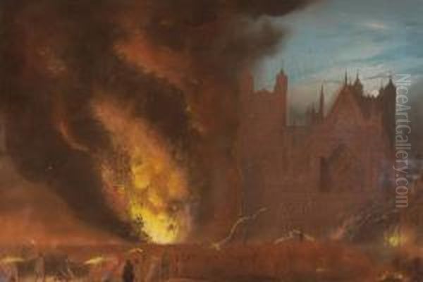 Bonfirenight At Exeter Cathedral Oil Painting by J.A. Mitchell