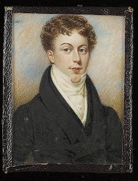 A Young Gentleman, Wearing Black Coat, White Waistcoat And Stock Oil Painting by J.A. Mitchell