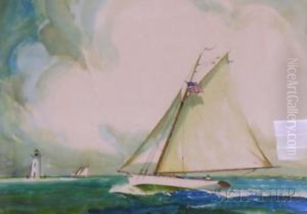 Board Yachting Scene Oil Painting by James A. Mitchell