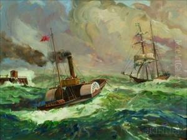 Towed To Shore Oil Painting by James A. Mitchell