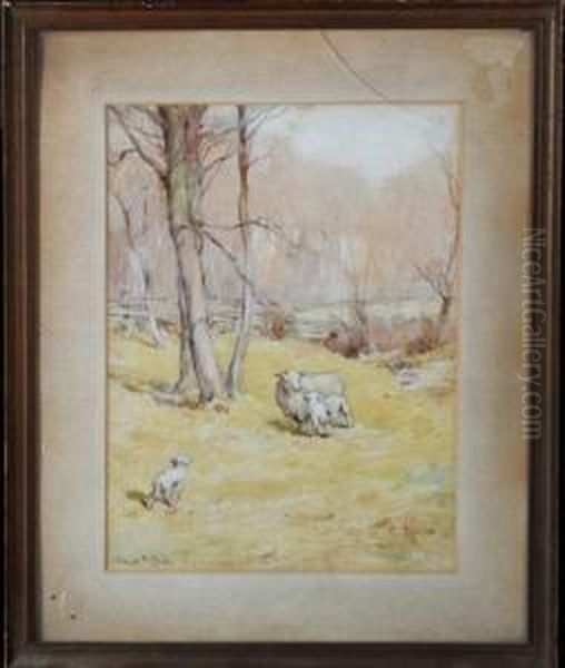 Sheep In A Meadow Oil Painting by James Edgar Mitchell