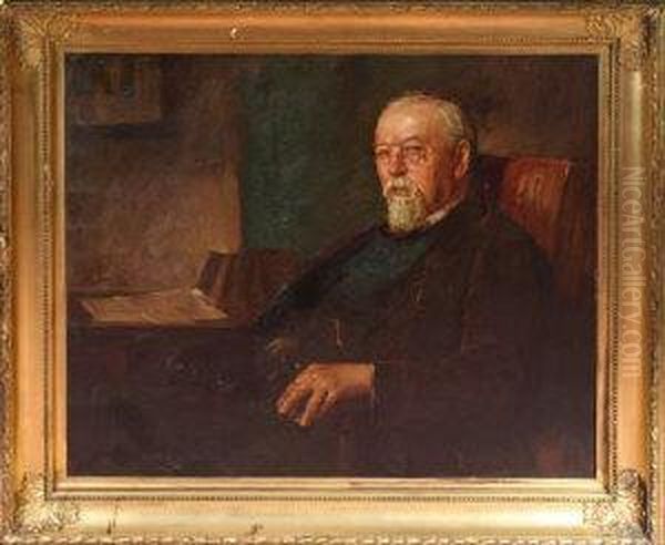 A Portrait Of A Bearded Gentleman Seated In His Study Oil Painting by James Edgar Mitchell