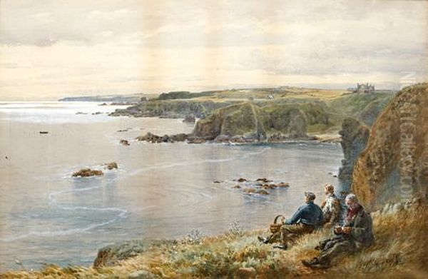 Scottish Cove Viewed From A Headland Oil Painting by John Mitchell