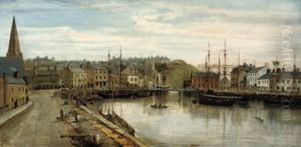 The Old Harbour, Maryport Oil Painting by William Mitchell Of Maryport