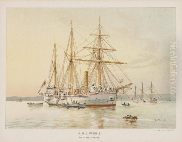 H. M. S. Bramble, 1st Class Gunboat Oil Painting by William Frederick Mitchell