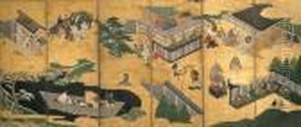 Scenes From The Tale Of Genji Oil Painting by Tosa Mitsuoki