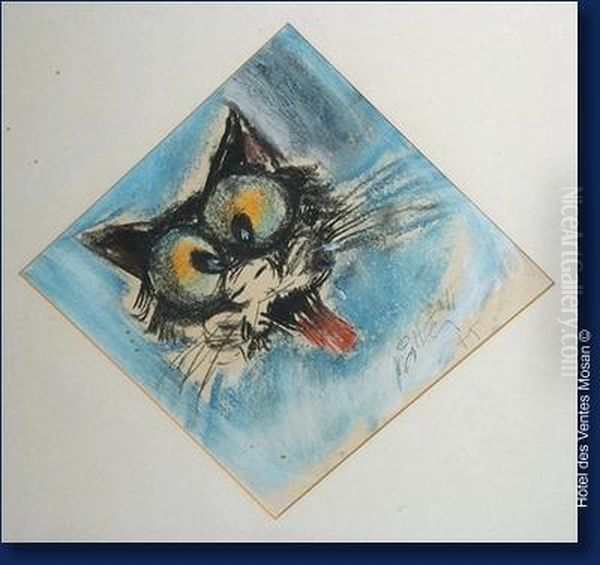 Tete De Chat Oil Painting by Mittei