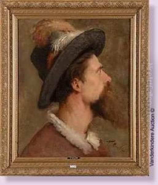 Profil D'homme Au Chapeau A Plumes Oil Painting by N. Mivelles