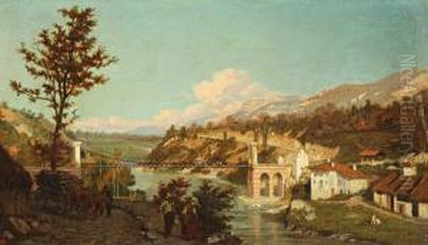 Paysage Au Pont Oil Painting by Henri Mmare