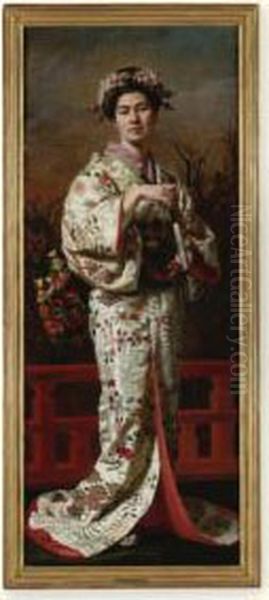 Portrait Of The Manzai Actor In The Role Of A Geisha Oil Painting by Comte Andrzej Jerzy Mniszech