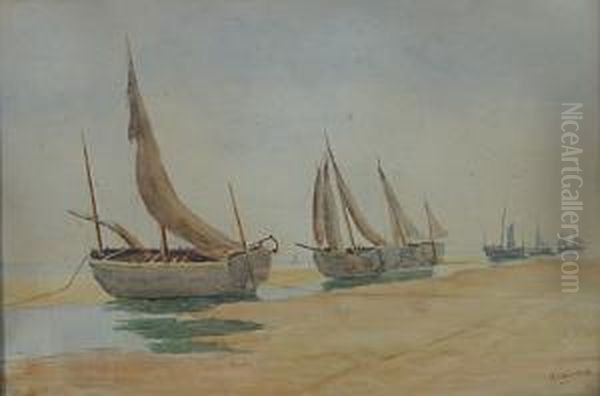 Bateaux De Peche Sur La Plage Oil Painting by Edmond Modave