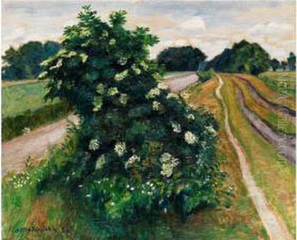 Holunderbusch Am Wegrand Oil Painting by Otto Modersohn