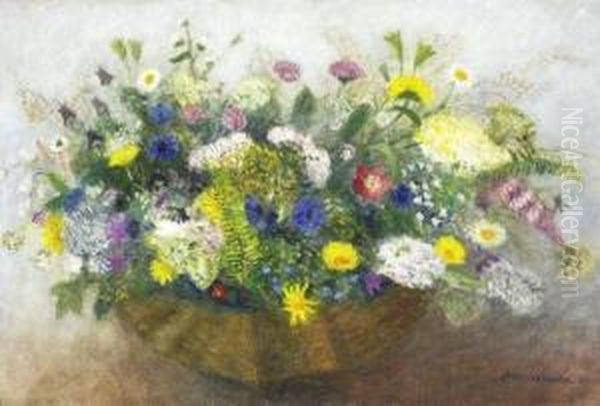 Korb Mit Bergwiesenblumen Oil Painting by Otto Modersohn