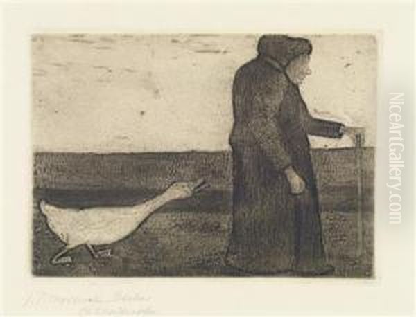 Woman With Goose Oil Painting by Paula Modersohn-Becker