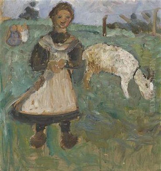 Girl With Goat Oil Painting by Paula Modersohn-Becker