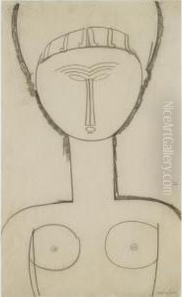 Cariatide, Vue De Face, Demi-figure Oil Painting by Amedeo Modigliani