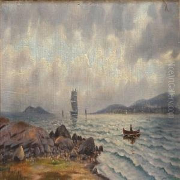 Coastal Scene With Sailing Ships On The Sea Oil Painting by Carl Moe