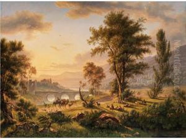 Arkadische Landschaft Oil Painting by Jens Peter Moeller