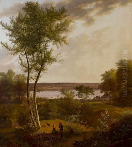 Danische Landschaft In Jutland Oil Painting by Jens Peter Moeller